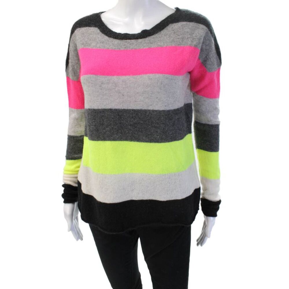 Brodie Unisex Pullover Cashmere Striped Round Neck Long Sleeve Black Size S